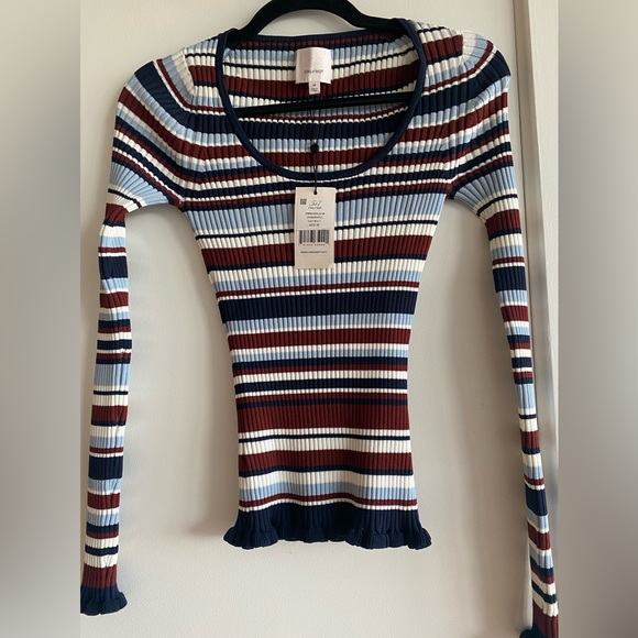 Cinq A Sept Striped Estella Top In Re - Picture 2 of 5